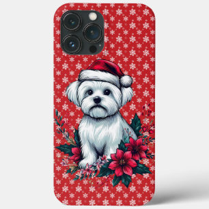 Case-Mate iPhone Case Fête de fleurs Chien maltais avec Santa Hat Chien