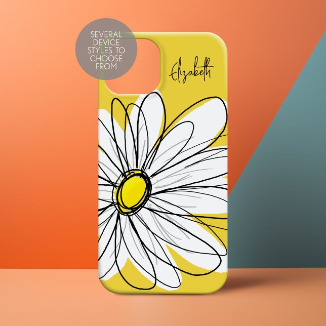 Coques Case-Mate iPhone Fête tendance avec signature - jaune (Personalized Phone Case with Whimsical Daisy and Custom Name)