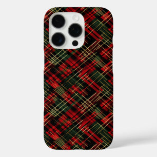 Coques iPhone 16 Pro Fêtes de Noël Rouge et Vert Plaid Or Fleur