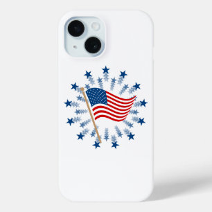 Coque Pour iPhone 15 Feu d'artifice Drapeau Américain 4 juillet