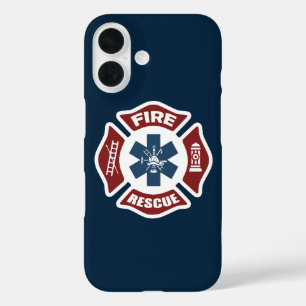 Coque Pour iPhone 16 Feu et Secourir rouge blanc et bleu