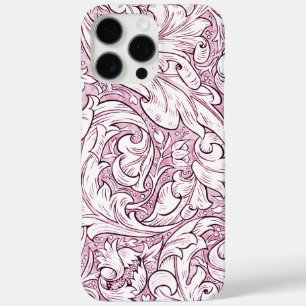 Coques iPhone 16 Pro Max Feuillage baroque orné rose