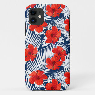 Case-Mate iPhone Case Feuillage Tropical Avec Fleur D'Hibiscus Rouge