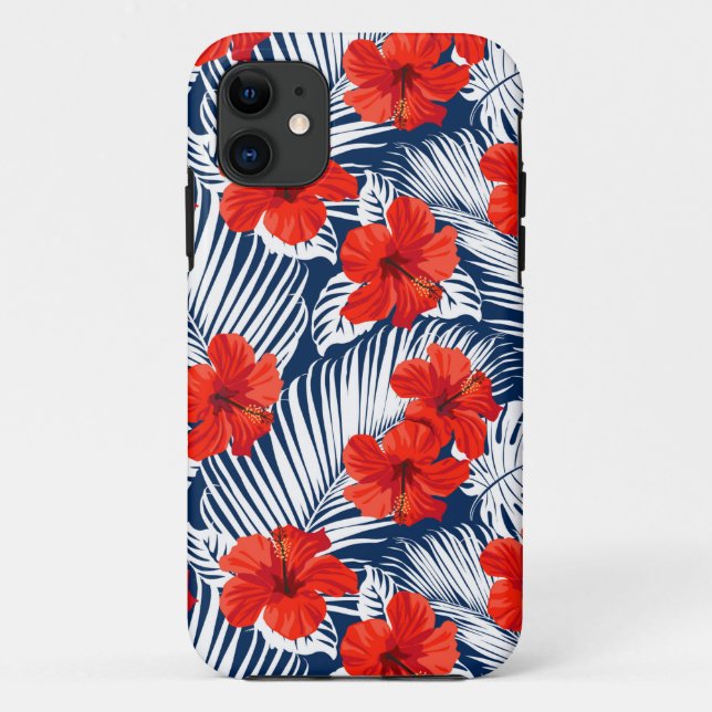 Coques Case-Mate iPhone Feuillage Tropical Avec Hibiscus Floral Rouge (Dos)