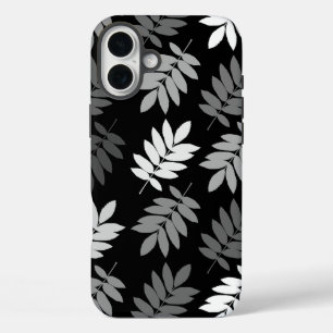Coques iPhone 16 Plus Feuille aînée grand motif noir blanc gris