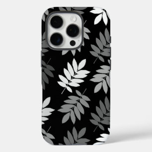 Coques iPhone 16 Pro Feuille aînée grand motif noir blanc gris