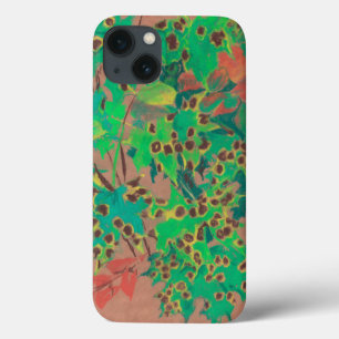 iPhone 13 Coque Feuille croustillant, automne floral, vert, jaune 