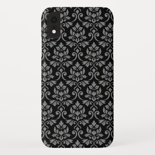 Coques Case-Mate iPhone Feuille Damask Gris sur noir (Dos)