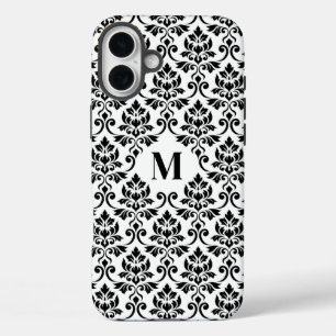 Coques iPhone 16 Plus Feuille Damask Motif noir (personnalisé)