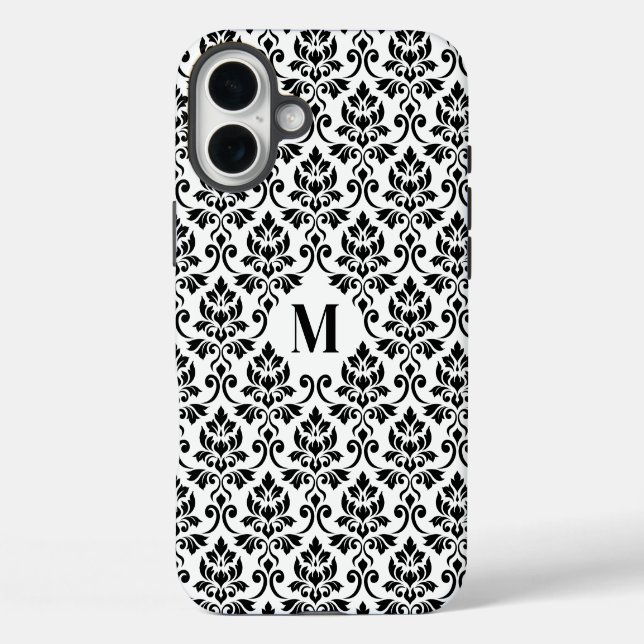 Coques Case-Mate iPhone Feuille Damask Motif noir (personnalisé) (Verso)