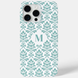 Coque iPhone 15 Pro Max Feuille Damask Motif Turquoise (personnalisé)