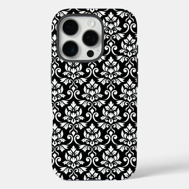 Coques Case-Mate iPhone Feuille Damask Patte blanc sur noir (Verso)