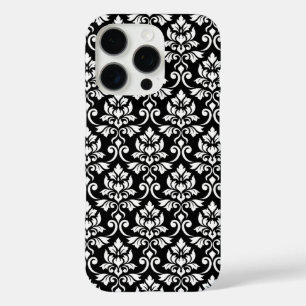 Coques iPhone 16 Pro Feuille Damask Patte blanc sur noir