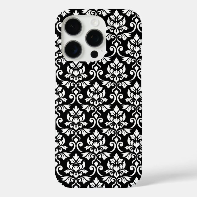 Coques Case-Mate iPhone Feuille Damask Patte blanc sur noir (Verso)