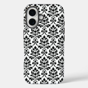 Coque Pour iPhone 16 Feuille Damask Patte noir sur blanc