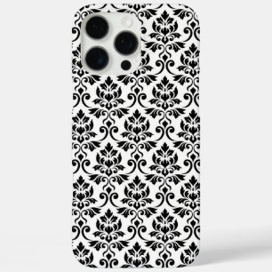 Coques iPhone 16 Pro Max Feuille Damask Patte noir sur blanc