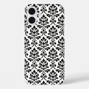 Coques iPhone 16 Plus Feuille Damask Patte noir sur blanc