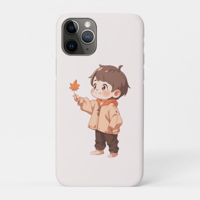 Coques Case-Mate iPhone Feuille d'automne tenue par un petit garçon mignon (Dos)