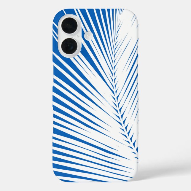 Coques Case-Mate iPhone Feuille de palme - blanc sur bleu cobalt (Verso)
