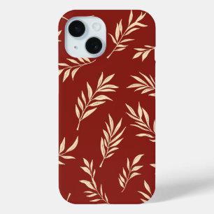 Coque Pour iPhone 15 Feuille de palme tropicale rouge Bourgogne