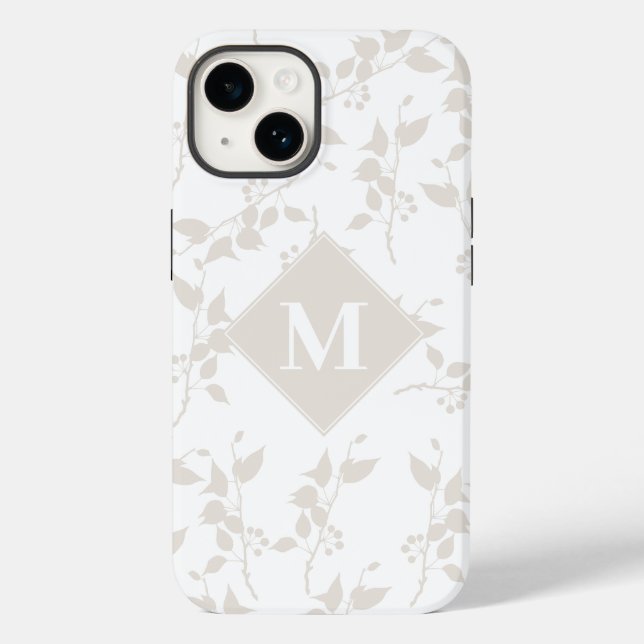 Coques Case-Mate iPhone Feuille décorative Botanique Beige Monogramme (Verso)