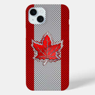 Coque iPhone 15 Mini Feuille d'érable de chrome canadienne sur les styl