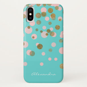 Case-Mate iPhone Case Feuille d'or de monogramme et confettis roses d'or