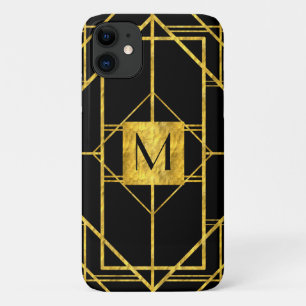 Case-Mate iPhone Case Feuille d'or géométrique Art Deo en noir avec mono