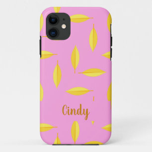 Case-Mate iPhone Case Feuille sec jaune nom personnalisé rose