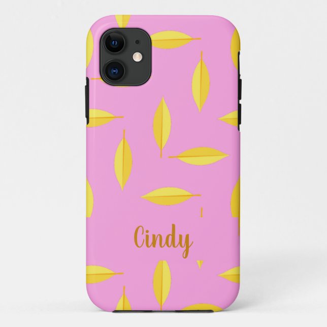 Coques Case-Mate iPhone Feuille sec jaune nom personnalisé rose (Dos)