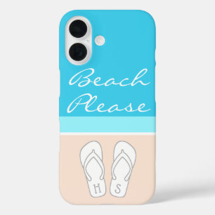 Coque Pour iPhone 16 Feuilles à tongs monogrammes sur la plage de sable