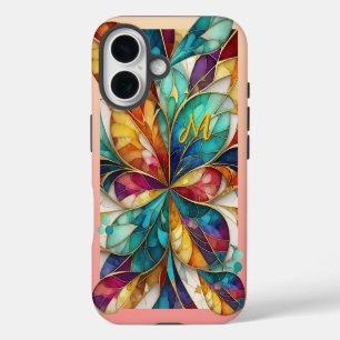 Coque Pour iPhone 16 Feuilles abstraits et monogramme personnalisé