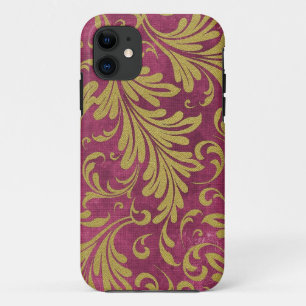 Coque Case-Mate Pour iPhone Feuilles d'acanthe aquarelle magenta violet or