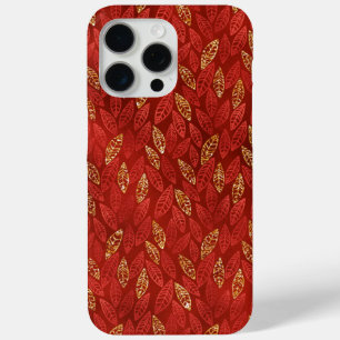 COQUE iPhone 15 PRO MAX FEUILLES D'AUTOMNE ROUGE ET OR CLAIR