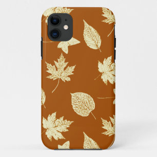 Coques Pour iPhone Feuilles d'automne - rouille brun et crème