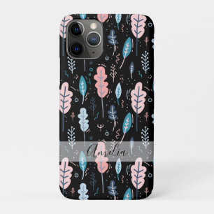 Case-Mate iPhone Case Feuilles de doodle bleu et rose Personnalisé