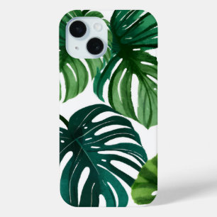 Coque Pour iPhone 15 Feuilles de Monstera Aquarelle Moderne Simple