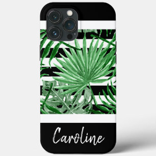 iPhone 13 Pro Max Coque Feuilles de palme tropicales personnalisées Blancs