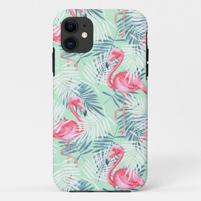 Coques Case-Mate iPhone Feuilles de palmiers et flamants roses (Dos)