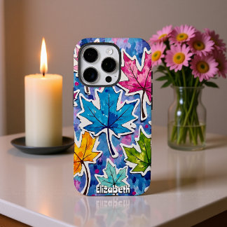 Coques iPhone 16 Pro Feuilles d'érable peint en bleu