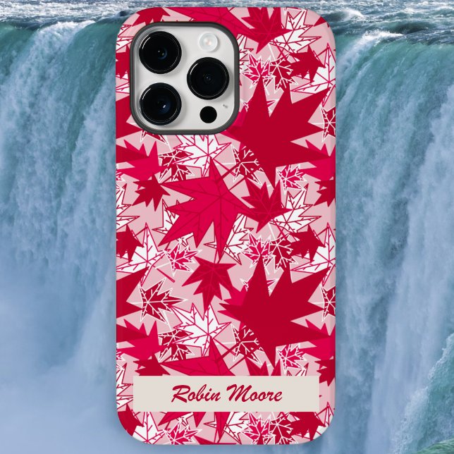Coques Case-Mate iPhone Feuilles d'érable sur un Arrière - plan rose (Scattered red and white Maple Leaves on Pink - by The Canadian Outpost)