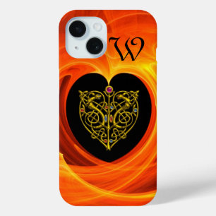 Coque Pour iPhone 15 FEUILLES D'OR AVEC POIGNONS CELTIQUES, Jaune Orang