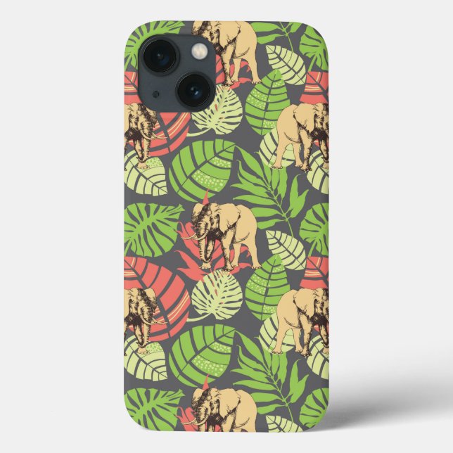Coques Case-Mate iPhone Feuilles Et Éléphants De La Jungle Exotique (Verso)