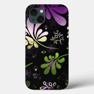 Case-Mate iPhone Case Feuilles et fleurs colorés stylisés sur noir