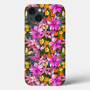 iPhone 13 Case feuilles et fleurs tropicaux