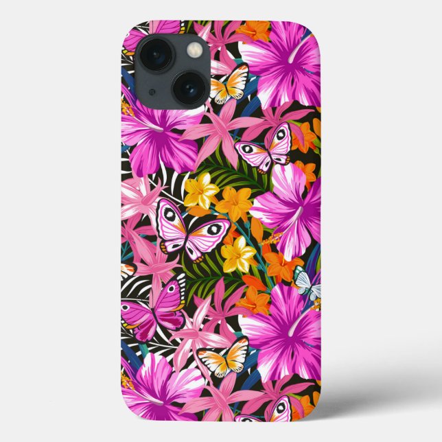 Coques Case-Mate iPhone Feuilles tropicaux et fleurs (Verso)