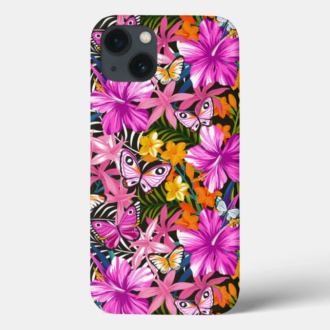 Coques Case-Mate iPhone Feuilles tropicaux et fleurs (Verso)
