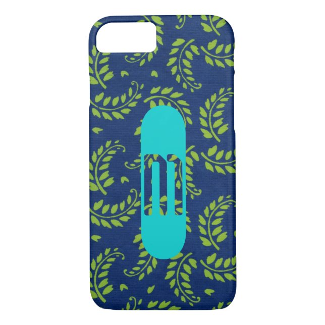 Coques Case-Mate iPhone Feuilles verts sur bleu avec Aqua Monogram Samsung (Dos)