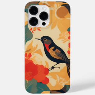 Coque Pour Pour iPhone 14 Pro Max feuilles vintages de fleurs d'oiseaux
