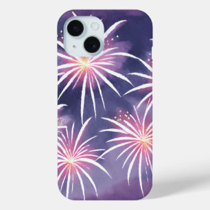 Coque Pour iPhone 15 Feux d'artifice violets   Aquarelle pastel